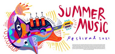 Renkli illüstrasyon Renkli yaz müzik festivali afişleri