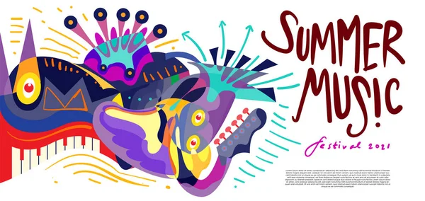 Vektor Illustration Bunte Sommer Musik Festival Banner — Stockvektor