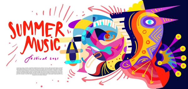 Εικονογράφηση Διάνυσμα Πολύχρωμα Πανό Φεστιβάλ Μουσικής Καλοκαίρι — Διανυσματικό Αρχείο