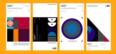 Renkli soyut geometrik bauhaus ve etnik poster tasarım şablonu