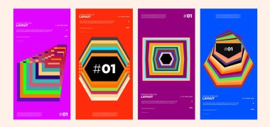 Renkli soyut geometrik bauhaus ve etnik poster tasarım şablonu