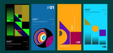 Renkli soyut geometrik bauhaus ve etnik poster tasarım şablonu