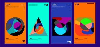 Renkli soyut geometrik bauhaus ve etnik poster tasarım şablonu