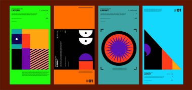 Renkli soyut geometrik bauhaus ve etnik poster tasarım şablonu