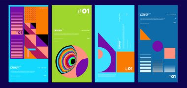 Renkli soyut geometrik bauhaus ve etnik poster tasarım şablonu