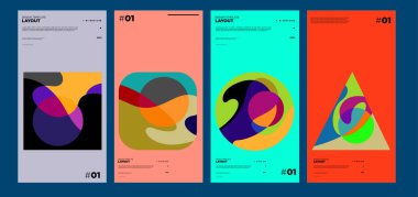 Renkli soyut geometrik bauhaus ve etnik poster tasarım şablonu