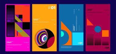 Renkli soyut geometrik bauhaus ve etnik poster tasarım şablonu