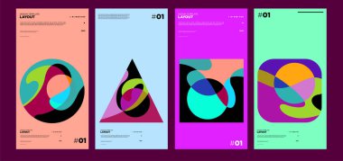 Renkli soyut geometrik bauhaus ve etnik poster tasarım şablonu