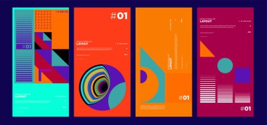 Renkli soyut geometrik bauhaus ve etnik poster tasarım şablonu