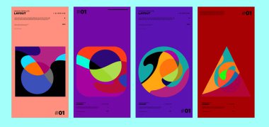 Renkli soyut geometrik bauhaus ve etnik poster tasarım şablonu