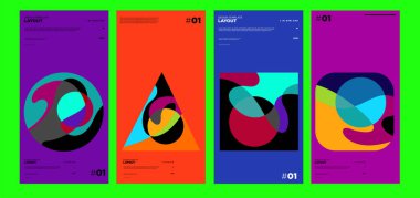 Renkli soyut geometrik bauhaus ve etnik poster tasarım şablonu