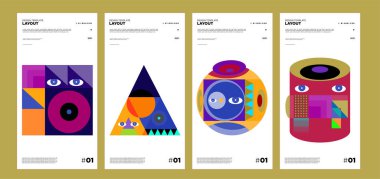 Renkli soyut geometrik bauhaus ve etnik poster tasarım şablonu