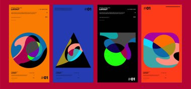 Renkli soyut geometrik bauhaus ve etnik poster tasarım şablonu