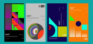 Renkli soyut geometrik bauhaus ve etnik poster tasarım şablonu