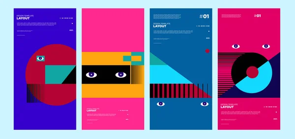 Warna Abstrak Bauhaus Geometris Dan Etnis Poster Desain Templat - Stok Vektor