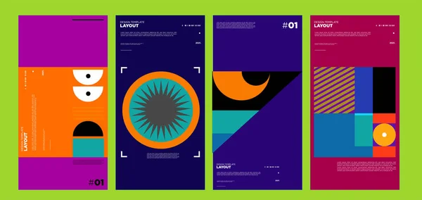 Renkli Soyut Geometrik Bauhaus Etnik Poster Tasarım Şablonu — Stok Vektör