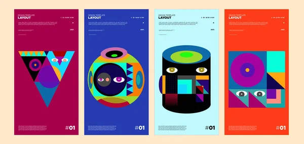 Renkli Soyut Geometrik Bauhaus Etnik Poster Tasarım Şablonu — Stok Vektör