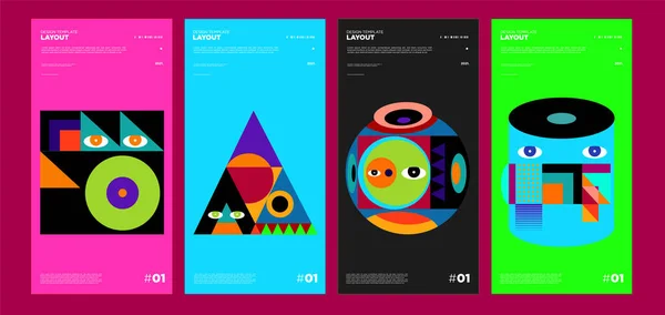 彩色抽象几何包豪斯和民族海报设计模板 — 图库矢量图片