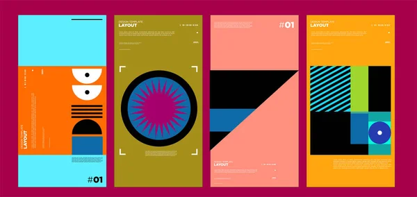 彩色抽象几何包豪斯和民族海报设计模板 — 图库矢量图片
