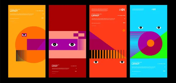 Renkli Soyut Geometrik Bauhaus Etnik Poster Tasarım Şablonu — Stok Vektör