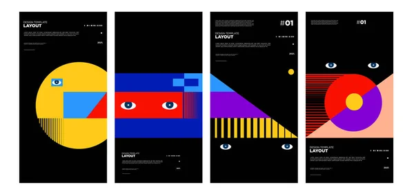 Renkli Soyut Geometrik Bauhaus Etnik Poster Tasarım Şablonu — Stok Vektör