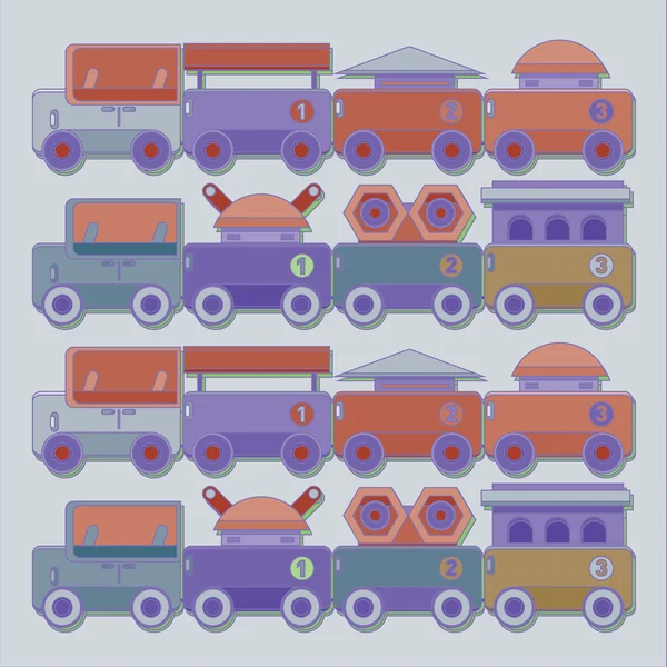 Бесшовные векторные поезда детские игрушки в винтажных цветах — стоковый вектор