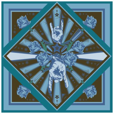 vintage label with rock and guitar