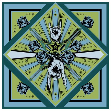 vintage label with rock and guitar