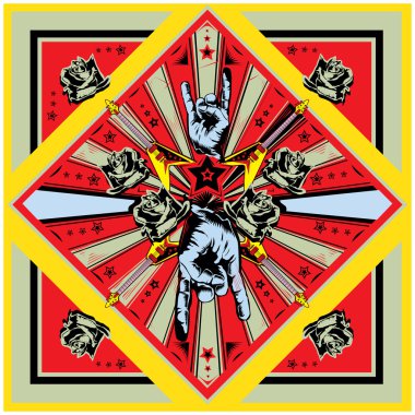 vintage label with rock and guitar