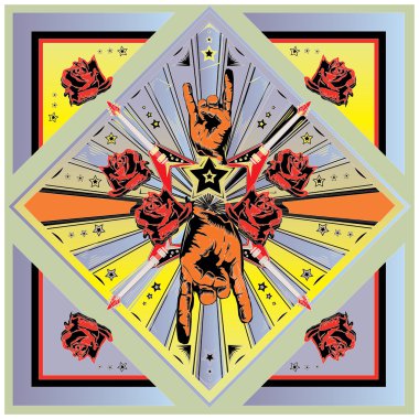 vintage label with rock and guitar