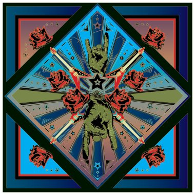 vintage label with rock and guitar