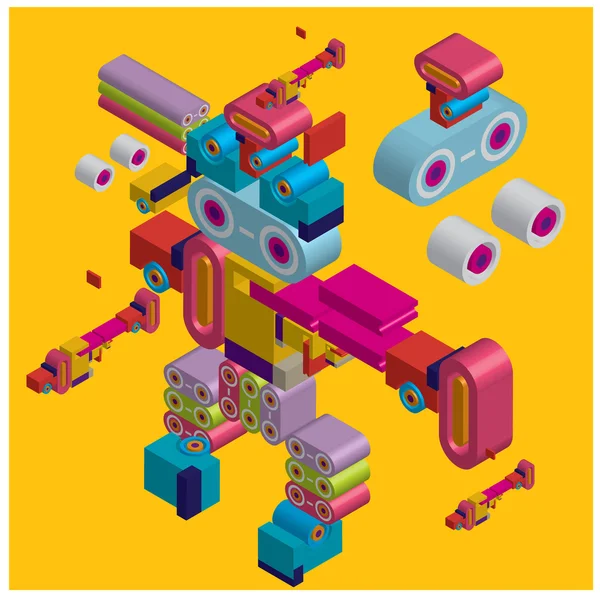 Vector machine of robot vintage isometric — Stock Vector