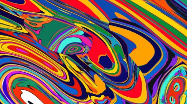 soyut psikedelik dijital sanat eserleri canlı kıvrımlı renkler içerir, dinamik, akışkan bir bileşim oluşturur.