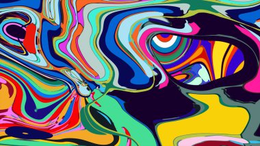 soyut psikedelik dijital sanat eserleri canlı kıvrımlı renkler içerir, dinamik, akışkan bir bileşim oluşturur.