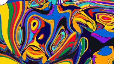 soyut psikedelik dijital sanat eserleri canlı kıvrımlı renkler içerir, dinamik, akışkan bir bileşim oluşturur.