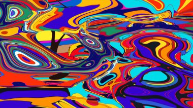 soyut psikedelik dijital sanat eserleri canlı kıvrımlı renkler içerir, dinamik, akışkan bir bileşim oluşturur.