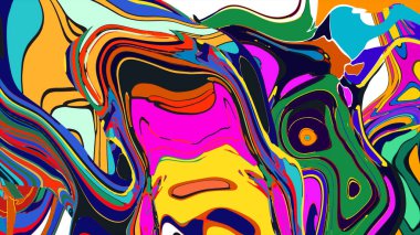 soyut psikedelik dijital sanat eserleri canlı kıvrımlı renkler içerir, dinamik, akışkan bir bileşim oluşturur.