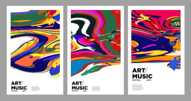 Sanat ve müzik festivali için soyut renkli psikedelik arka plan seti