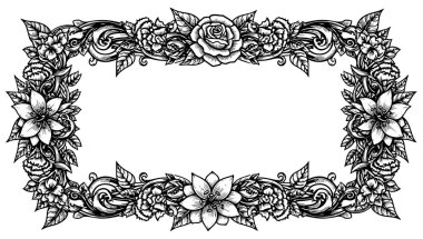 Gül ve zambakların süslendiği süslü bir çerçeve tasarımı