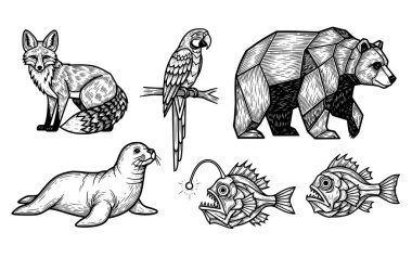 Hayvan stili boyama kitabının vektör kümesi