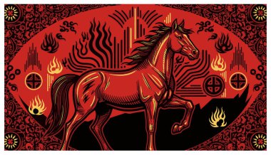 Çin atı zodyak tabelaları resim çizimi