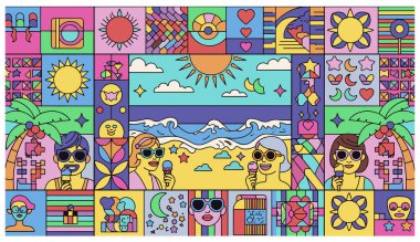 Yaz tatili çizgi film vektör illüstrasyonu