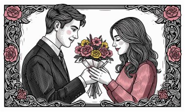 Sevgililer Günü konseptinin vektör çizimi, kart