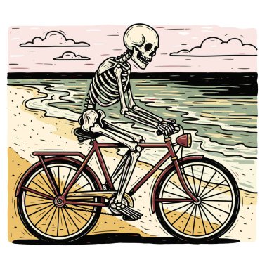 Kafatası ve iskelet denizde. vektör el çizimi resimleme