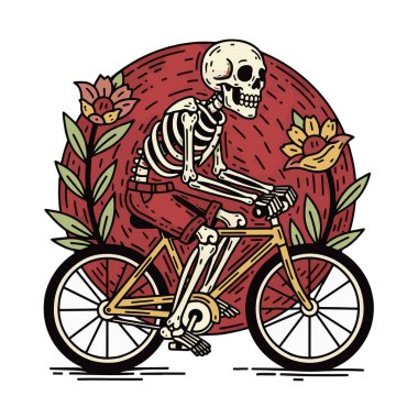 Klasik çizim iskelet bisiklete binme