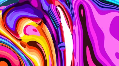 Renkli soyut desenler kıvrılıyor ve canlı bir şekilde birbirine karışıyor