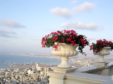 Haifa Bahai bahçeleri ve Haifa Bay 2003