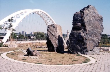 Toronto Lake Humber Bridge and stones 2002 clipart