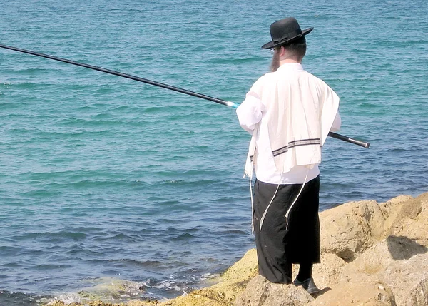 Tel Aviv plage fisherman 2007 — Stock Photo, Image