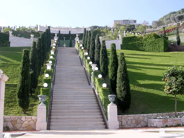 Hajfa Bahai Gardens centrum schody 2003 — Zdjęcie stockowe